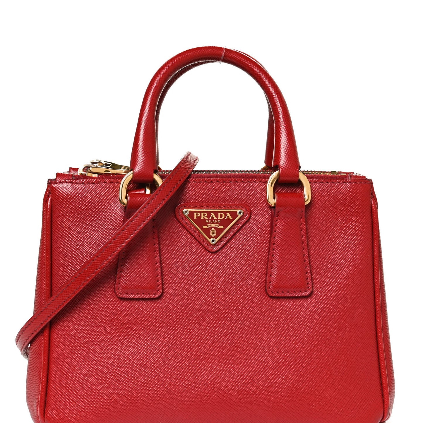 Saffiano Micro Galleria Double Zip Tote Fuoco