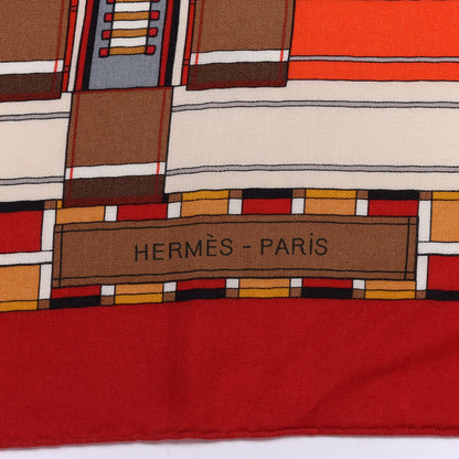 Hermes Cashmere Silk Voltes Et Pirouettes Shawl 140 Rouge Creme Beige 2 of 4