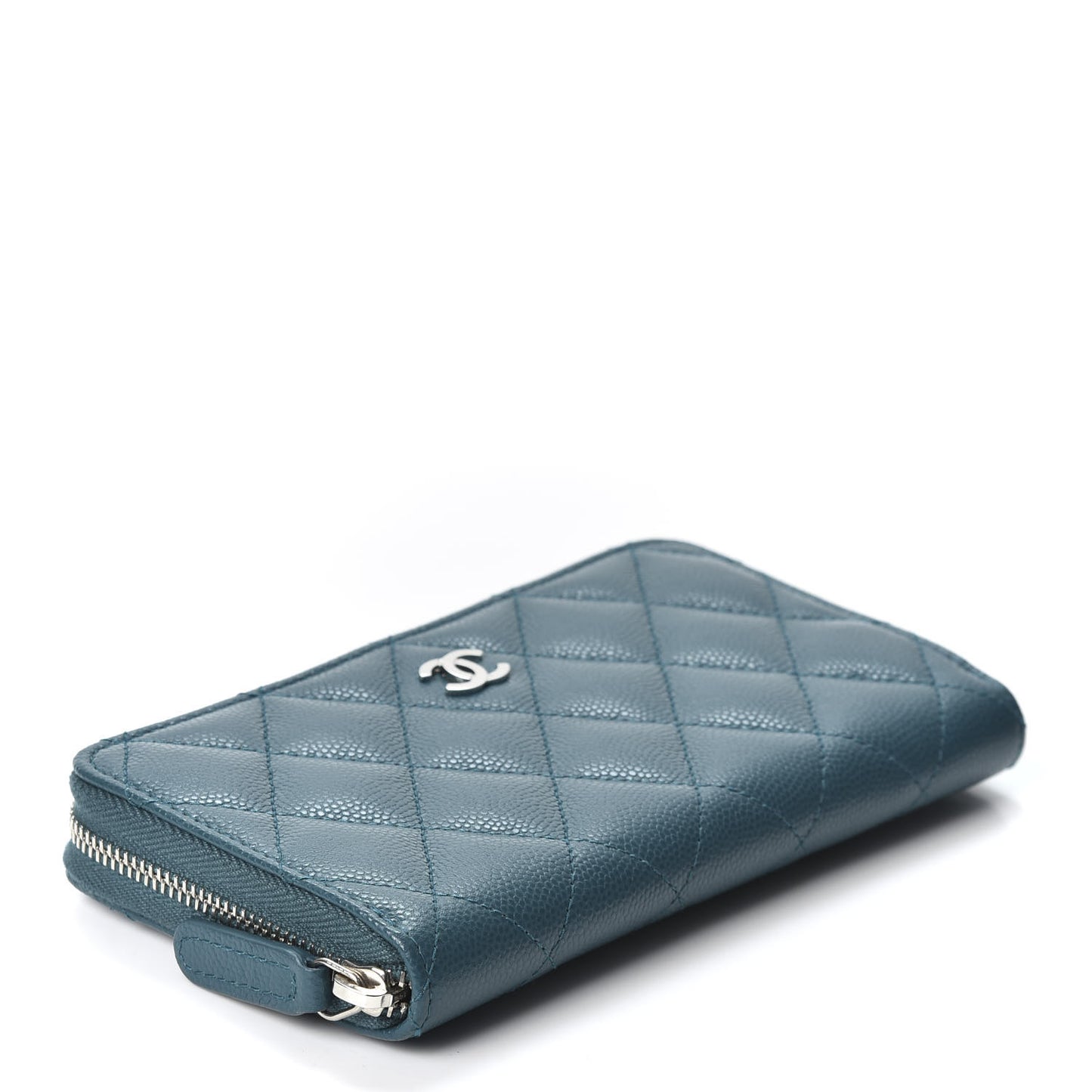 Caviar Quilted Medium Zip Around Wallet Dark Turquoise
