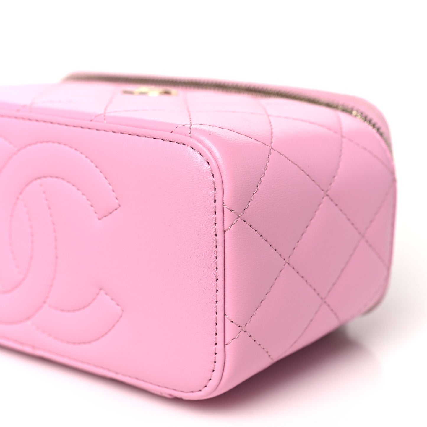 Lambskin Quilted Small Top Handle Vanity Case With Chain Lilac Light Green