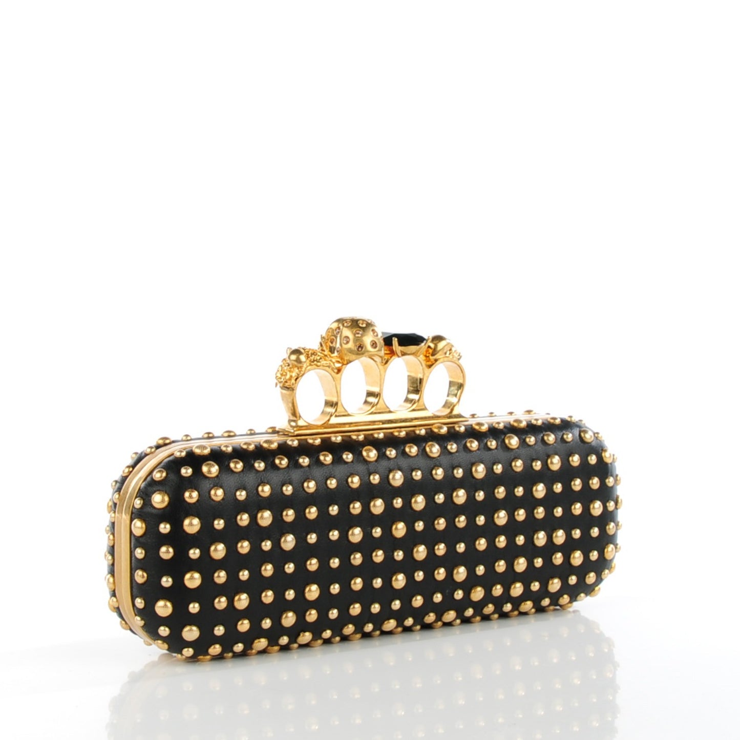 Nappa Studded Skull Knuckle Box Clutch Black