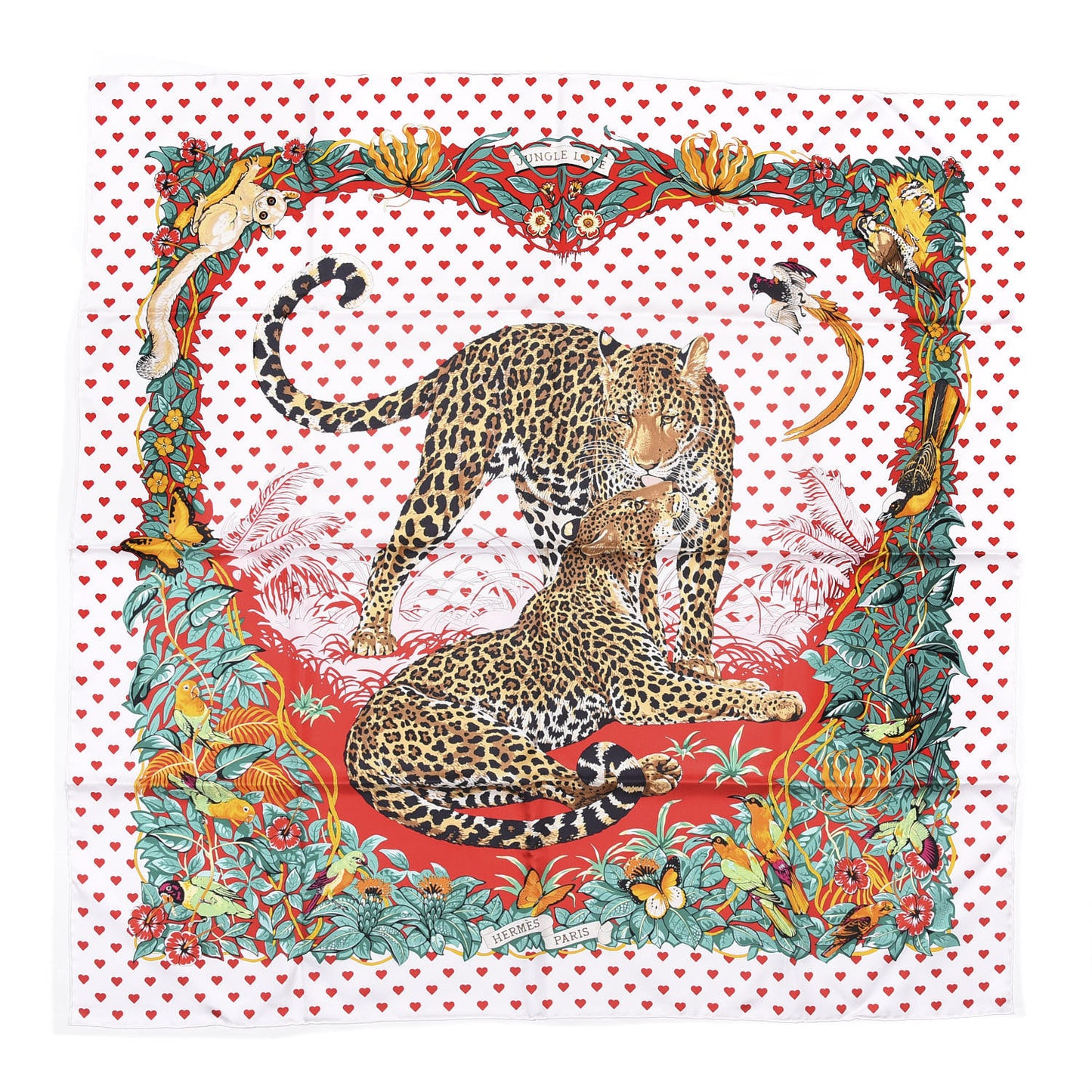 Silk Jungle Love Scarf 90 White Rouge Vert