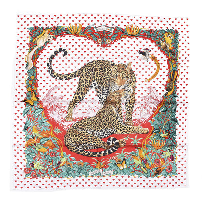 Hermes Silk Jungle Love Scarf 90 White Rouge Vert 1 of 7
