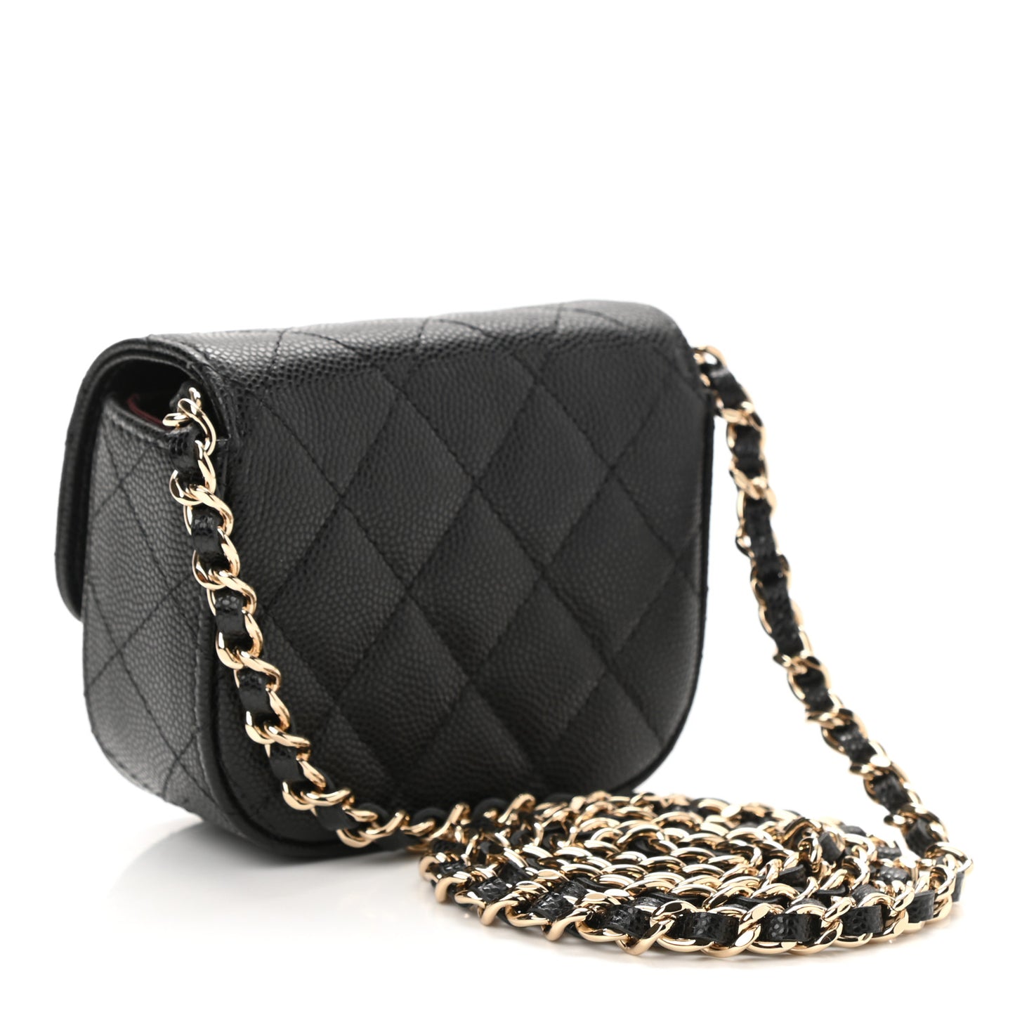 Caviar Quilted Flap Card Holder On Chain Black