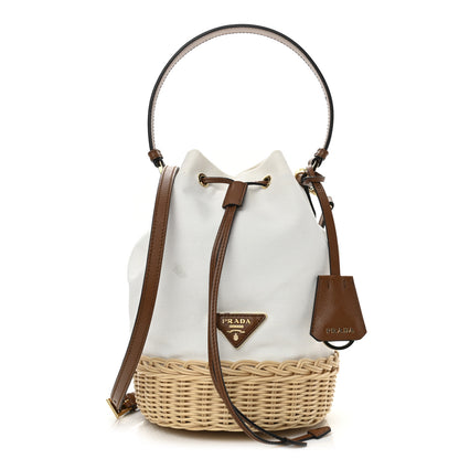Prada Wicker Canvas Bucket Bag Naturale 1 of 14
