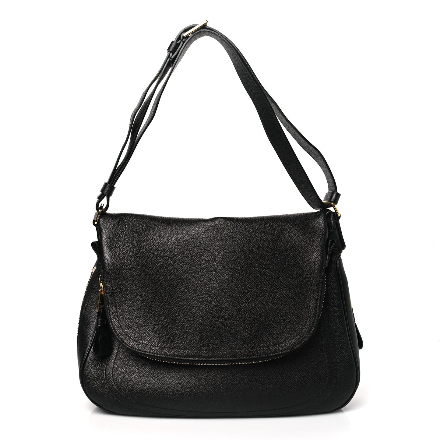 Grained Calfskin Large Jennifer Crossbody Bag Black
