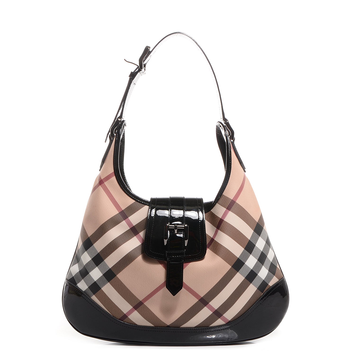 Burberry Patent Nova Check Brooke Hobo Black 1 of 8