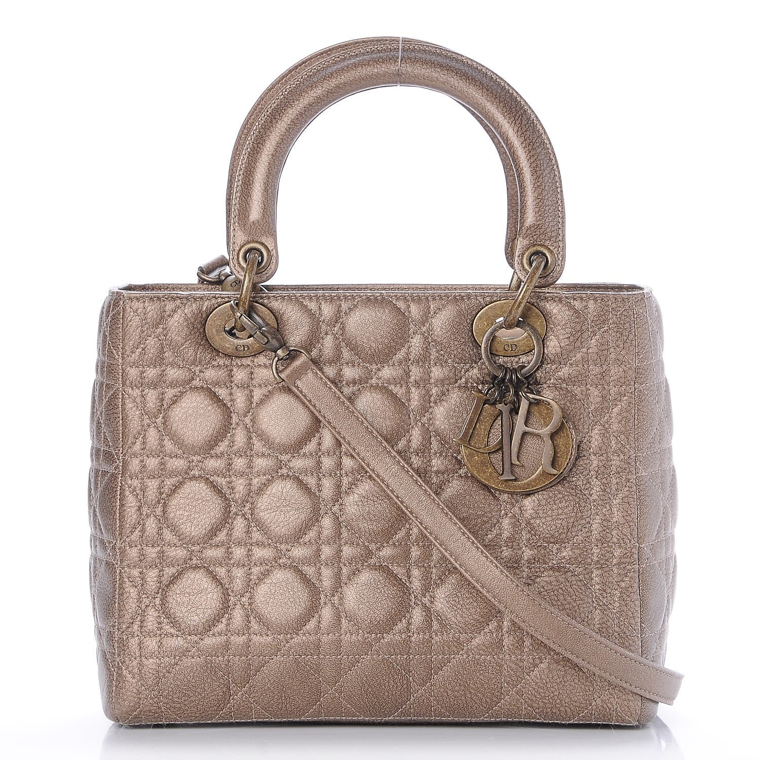 Christian Dior Metallic Lambskin Cannage Medium Lady Dior Bronze 1 of 10