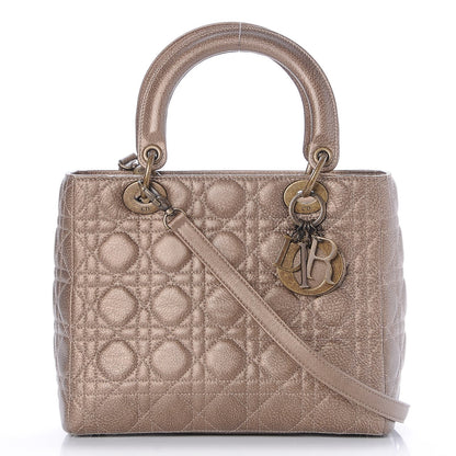 Christian Dior Metallic Lambskin Cannage Medium Lady Dior Bronze 1 of 10