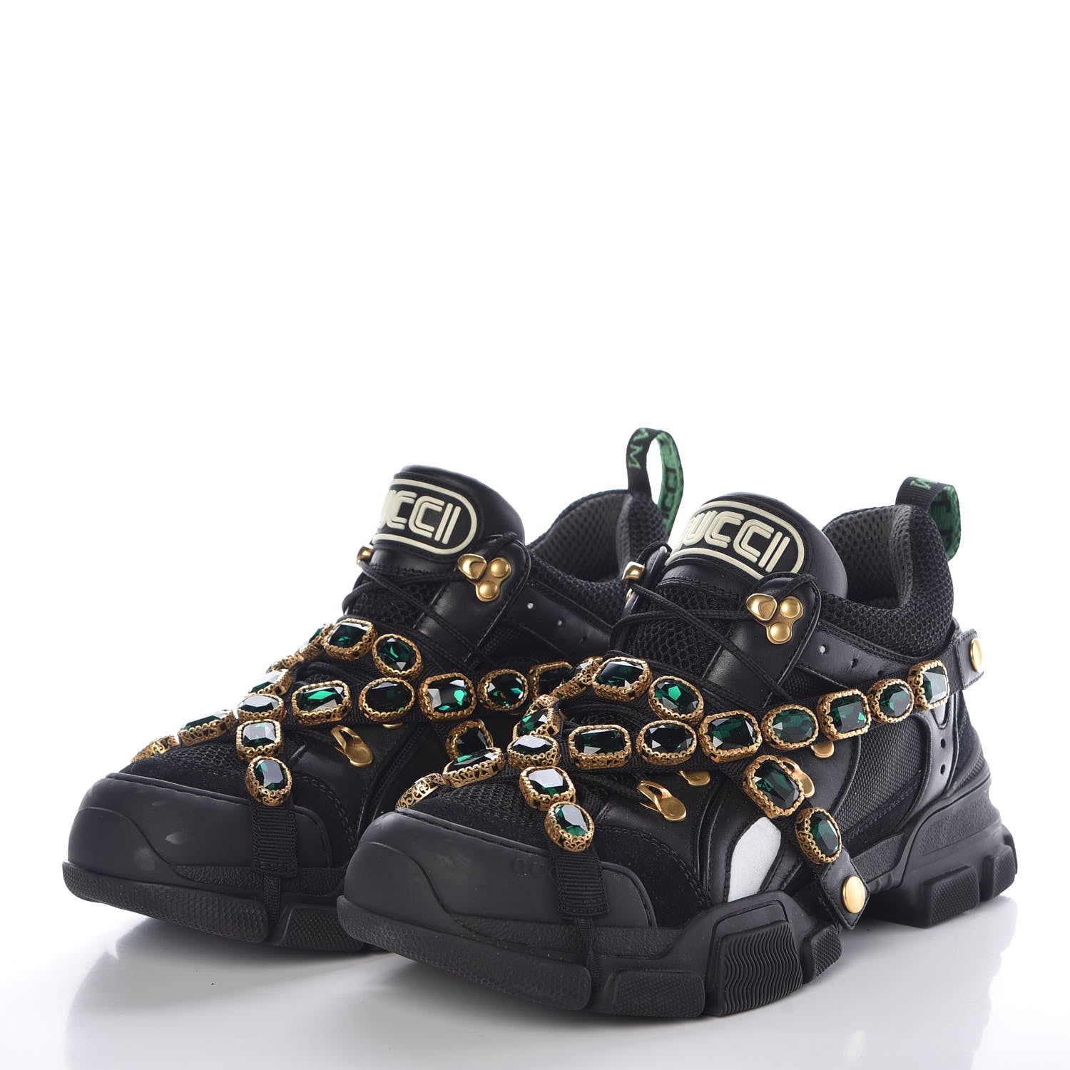 Gucci X SEGA Mesh Suede Calfskin Removable Crystals Womens Flashtrek Sneakers 41 Black Silver 3 of 9