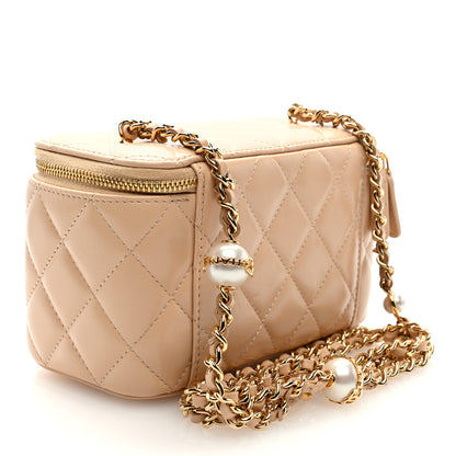 Chanel Shiny Lambskin Pearl Quilted Small Vanity Case With Chain Beige 3 of 12