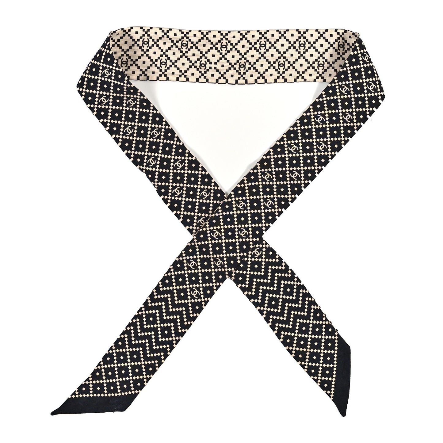 Silk CC Slim Bandeau Scarf Black White