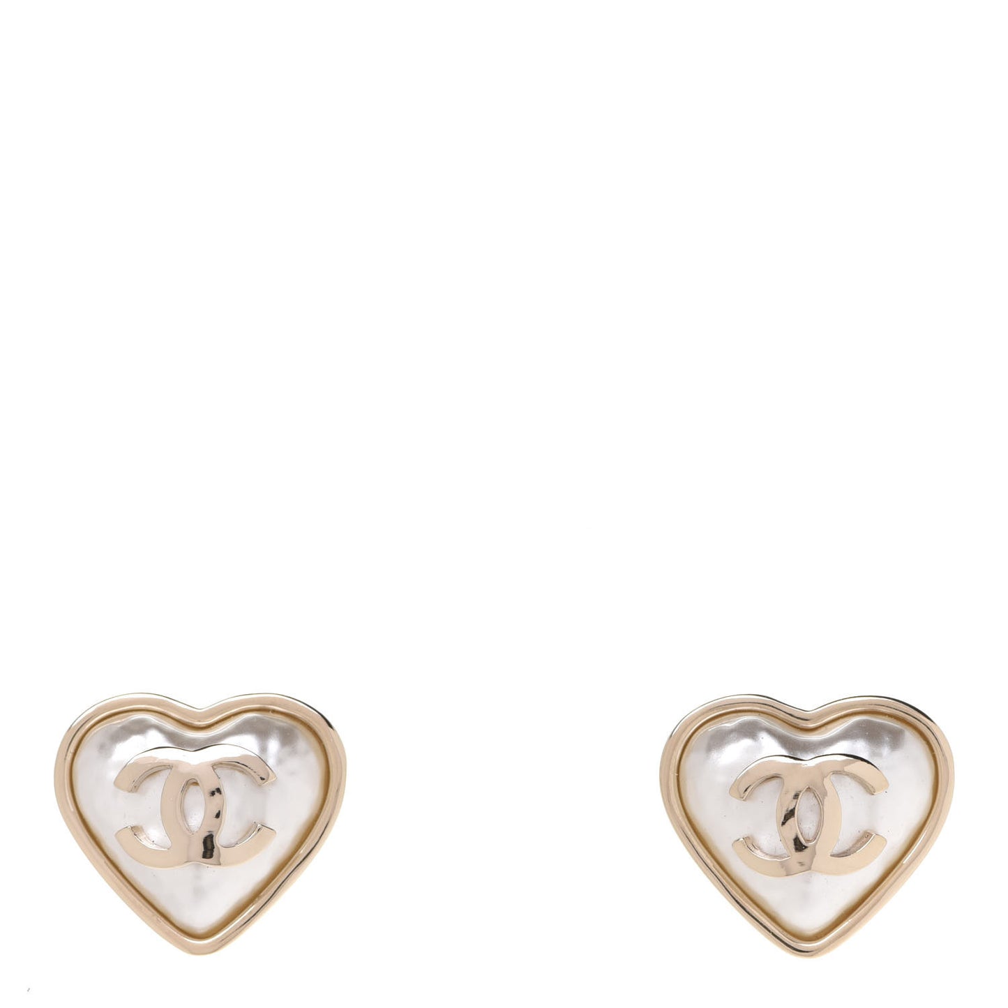 Pearl CC Heart Earrings Gold