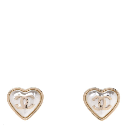 Chanel Pearl CC Heart Earrings Gold 1 of 5