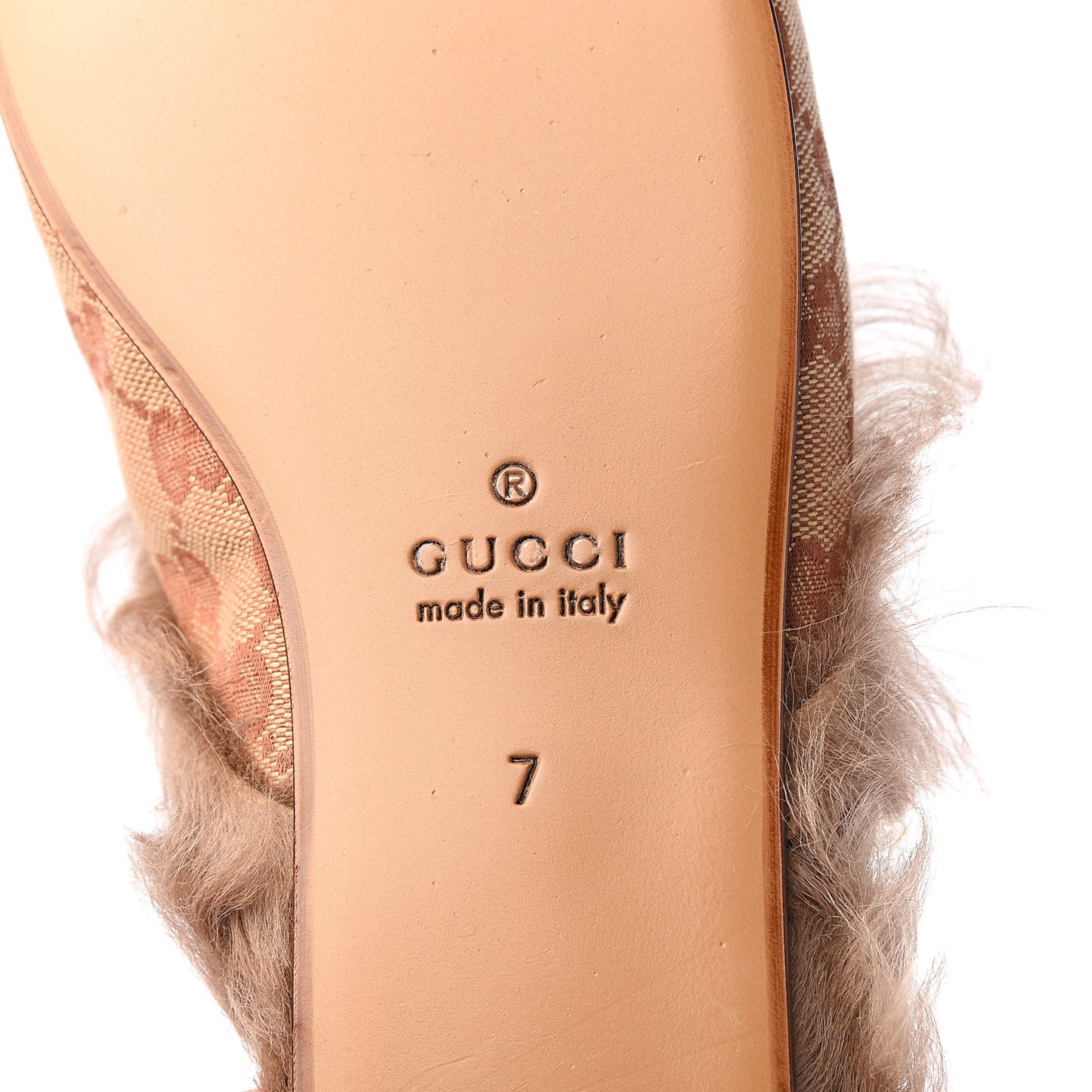 GG Monogram Fur Mens Princetown Slippers 7 Beige Ruggine Rust