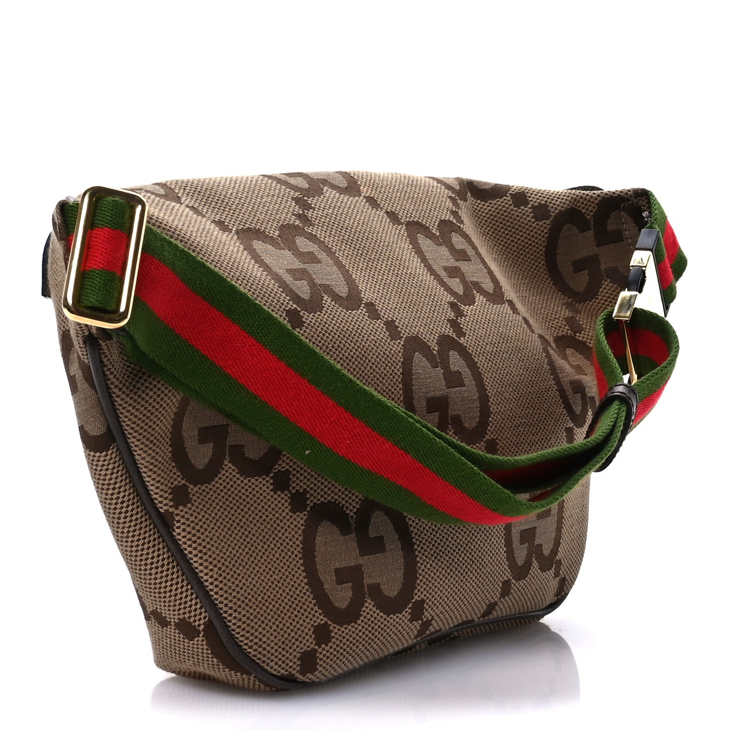 Monogram Jumbo GG Textured Dollar Calfskin Web Belt Bag Camel Ebony New Acero