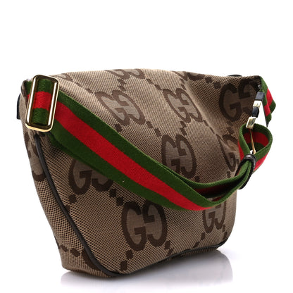 Gucci Monogram Jumbo GG Textured Dollar Calfskin Web Belt Bag Camel Ebony New Acero 3 of 11