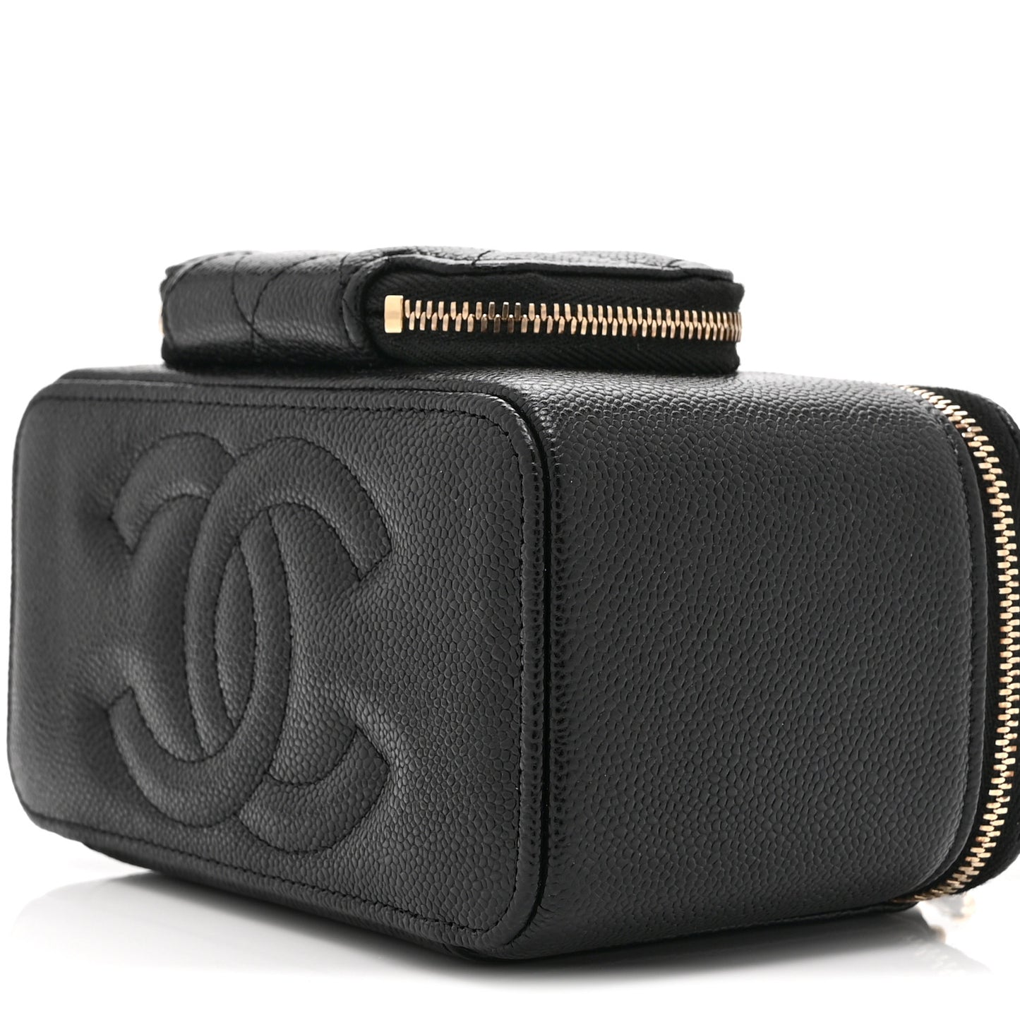 Caviar Quilted Top Handle Pocket Vanity Case Black