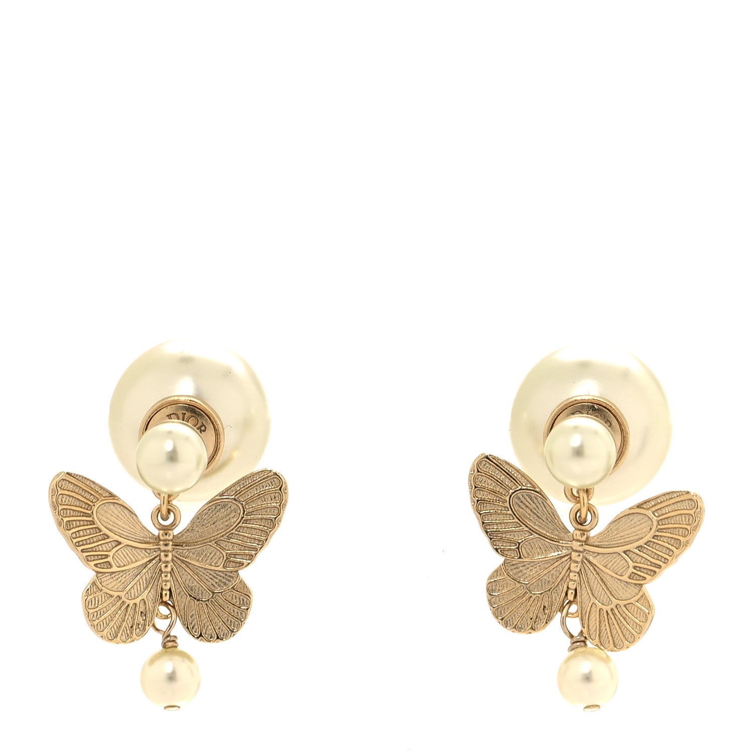 Christian Dior Pearl Butterfly Tribal Earrings Gold 1 of 4