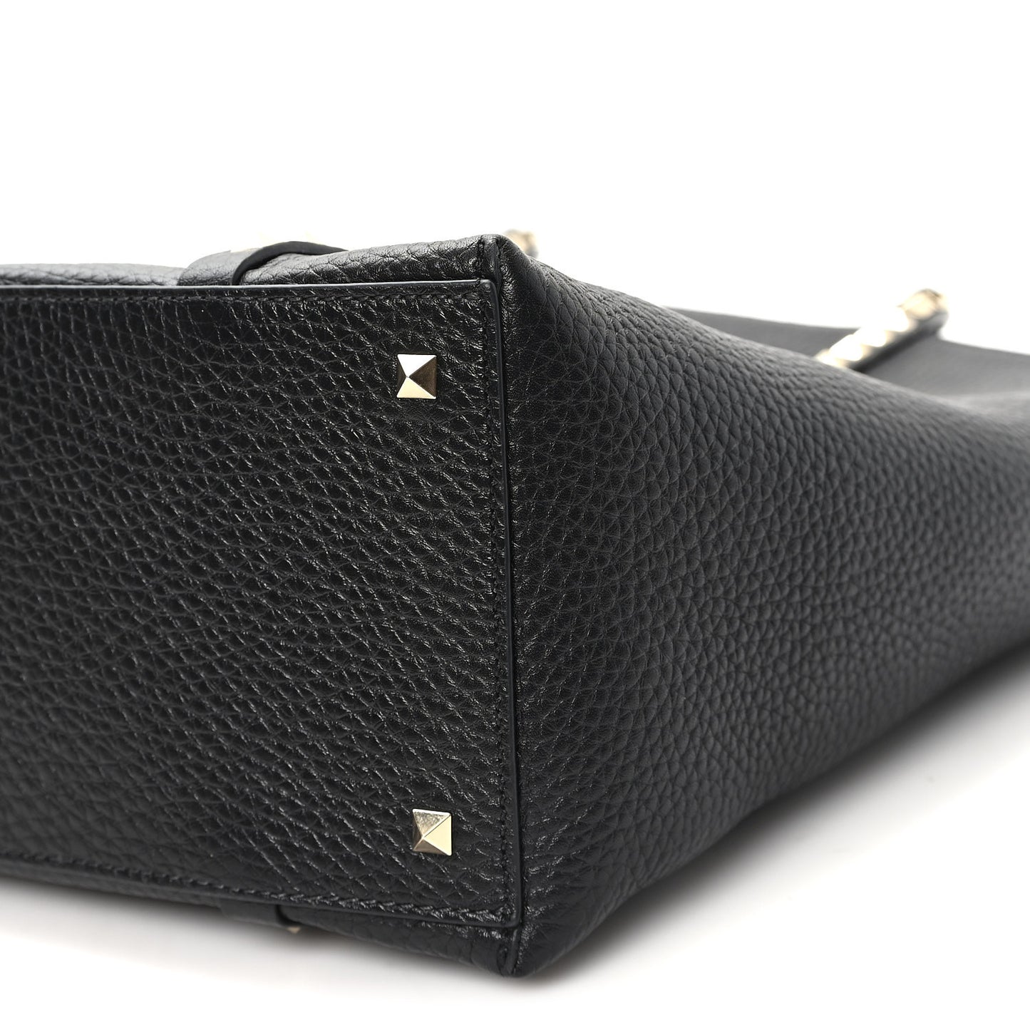 Grained Calfskin North South Rockstud Tote Black
