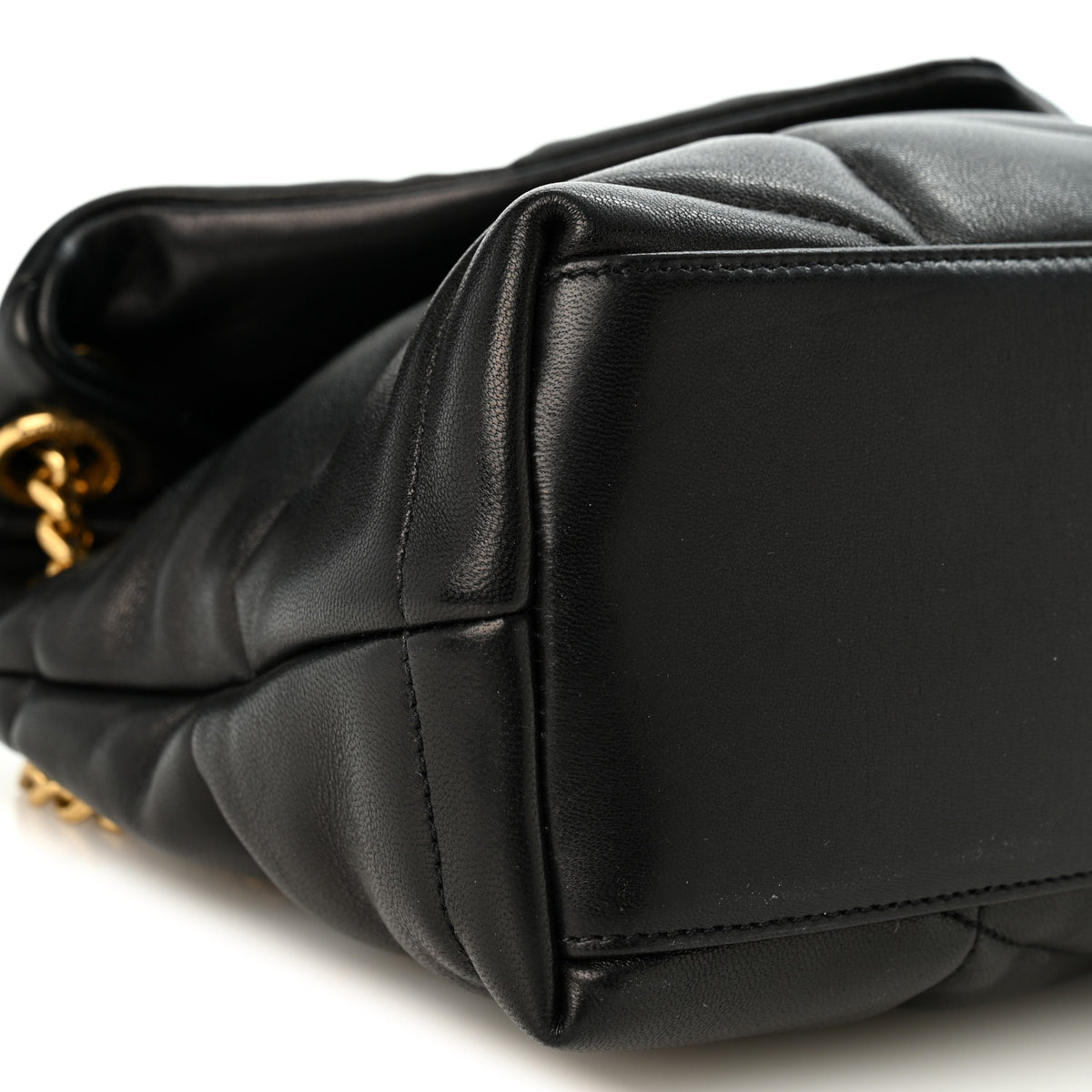 Lambskin Quilted Small Loulou Puffer Monogram Chain Satchel Black