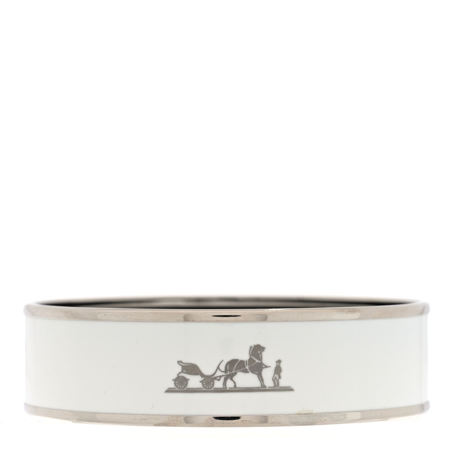 Hermes Enamel Printed Wide Caleche Bracelet  White 3 of 4