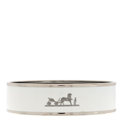 Hermes Enamel Printed Wide Caleche Bracelet  White 3 of 4