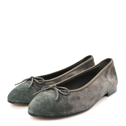 Chanel Suede Calfskin Cap Toe CC Ballerina Flats 38.5 Dark Khaki Dark Green 4 of 9
