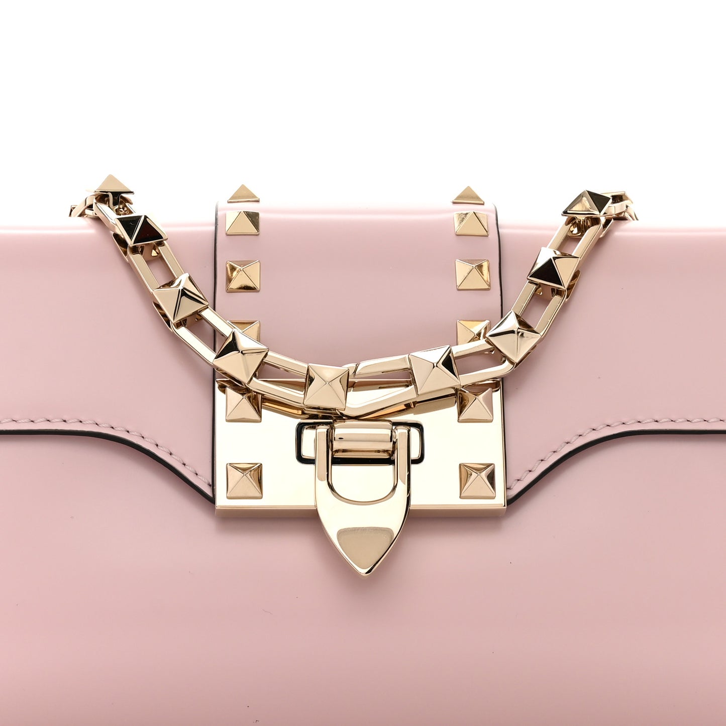 Brushed Calfskin Rockstud Flip Lock Chain Shoulder Bag Rose Quartz
