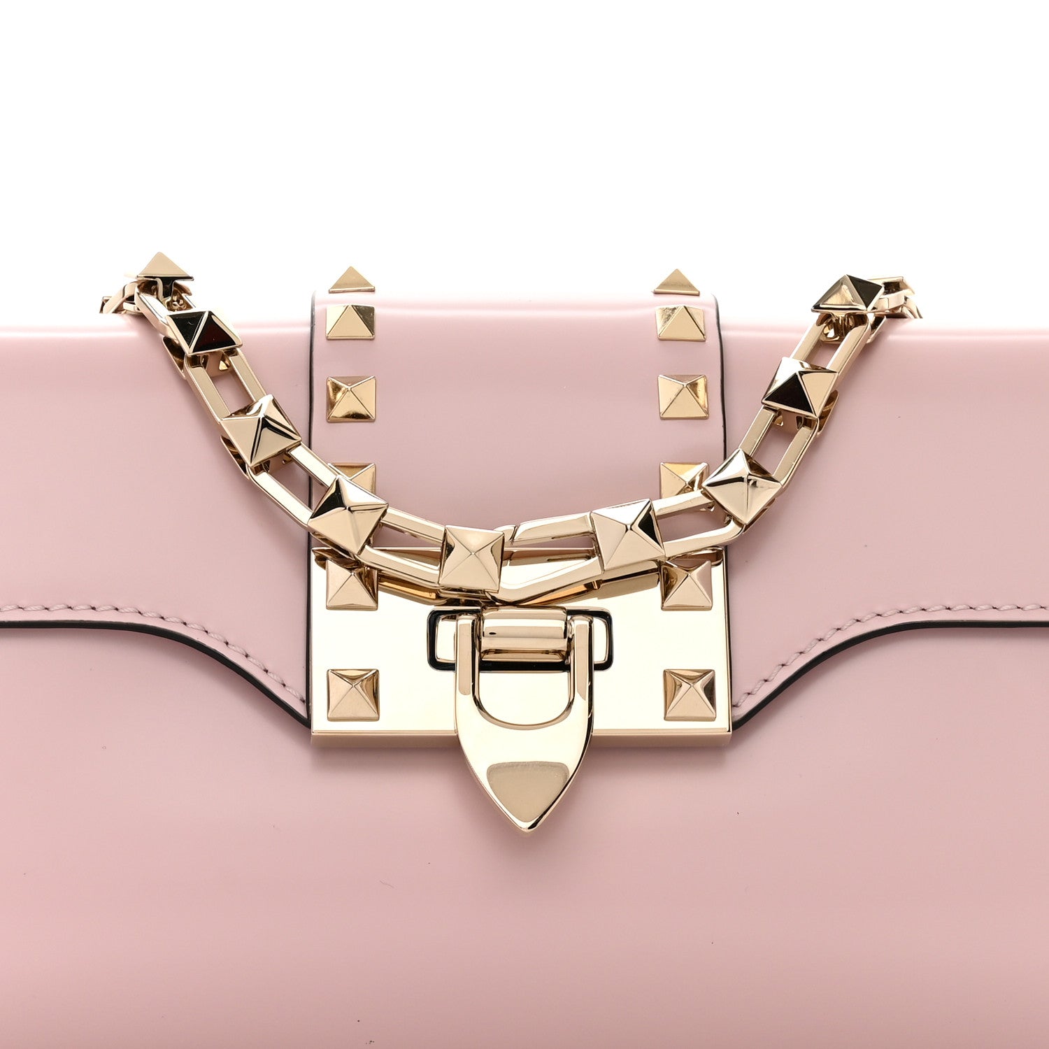 Valentino Garavani Brushed Calfskin Rockstud Flip Lock Chain Shoulder Bag Rose Quartz 7 of 9