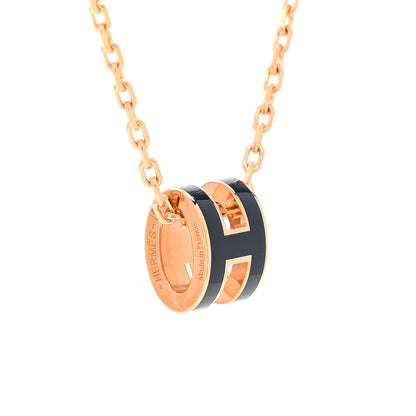 Hermes Lacquered Rose Gold Mini Pop H Pendant Necklace Navy Bleu 4 of 6