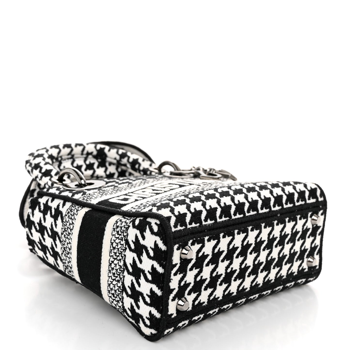 Canvas Houndstooth Embroidered Mini Lady D-Lite Black White