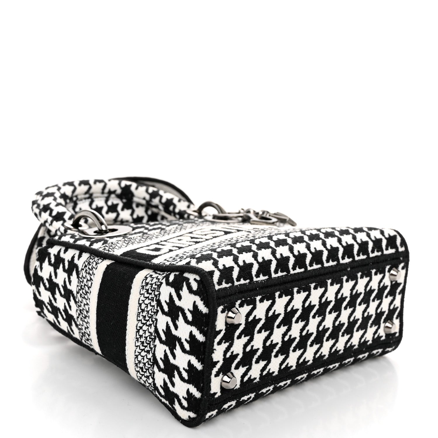 Christian Dior Canvas Houndstooth Embroidered Mini Lady D-Lite Black White 4 of 9