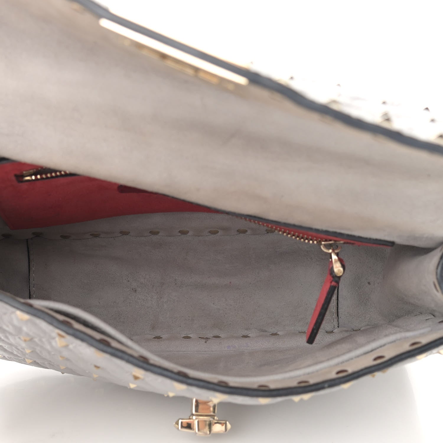 Valentino Garavani Craquele Nappa Medium Rockstud Spike Shoulder Bag Pastel Grey 4 of 11