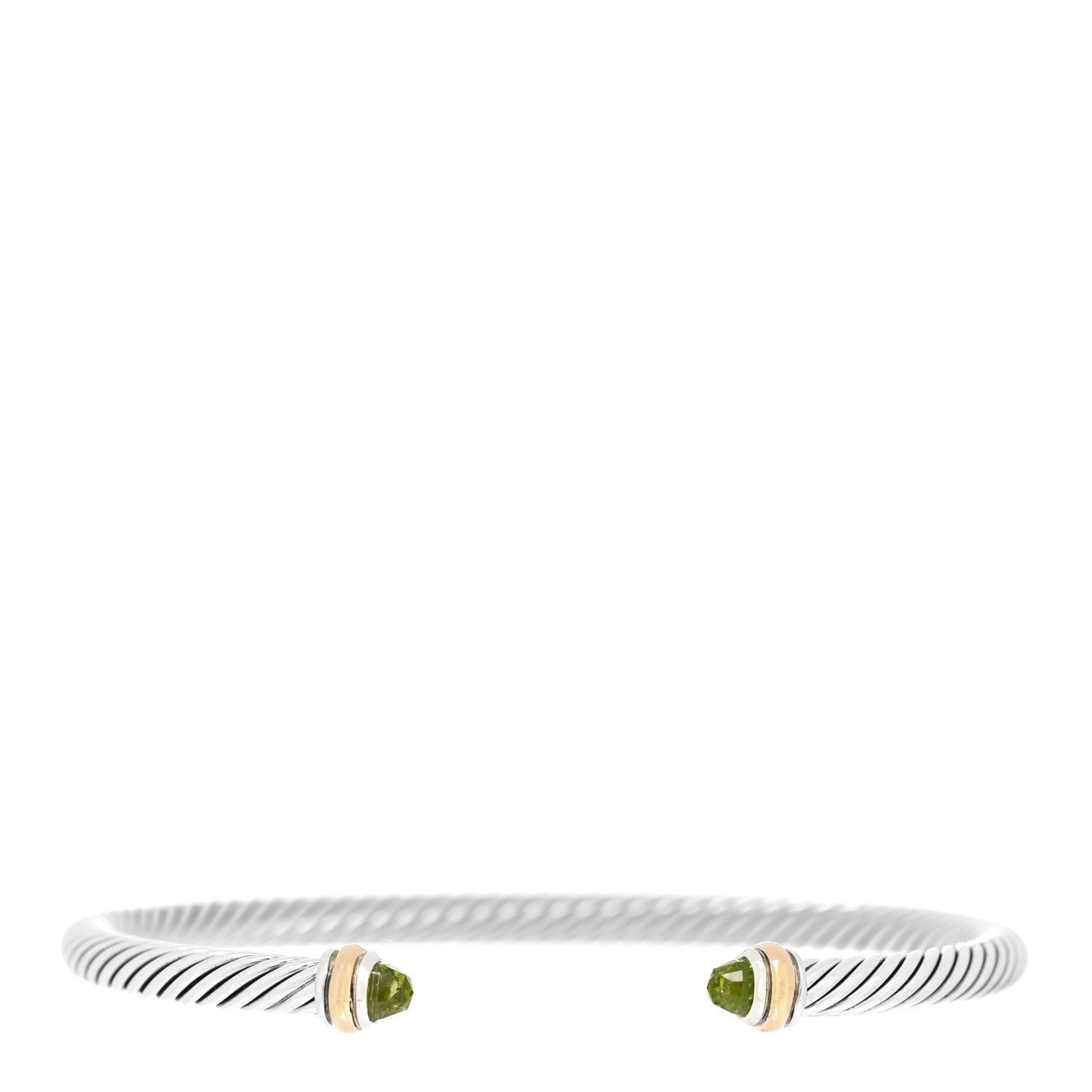 David Yurman Sterling Silver 18K Yellow Gold Peridot 4mm Cable Classics Bracelet 1 of 5