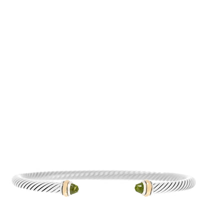 David Yurman Sterling Silver 18K Yellow Gold Peridot 4mm Cable Classics Bracelet 1 of 5