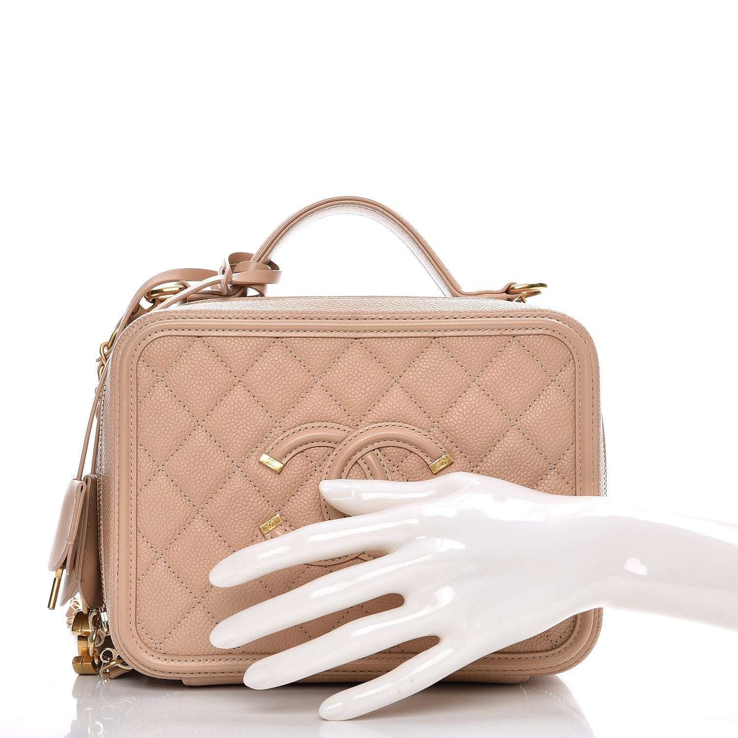 Chanel Caviar Quilted Medium CC Filigree Vanity Case Beige 3 of 9