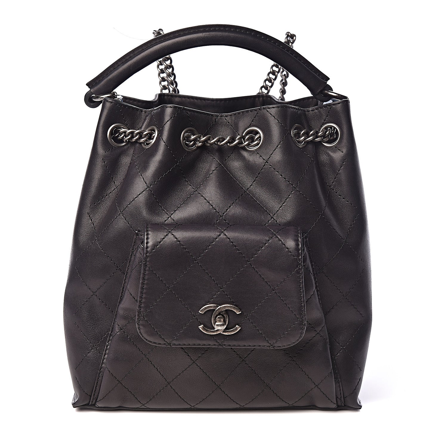 Calfskin Stitched Medium Urban Luxury Drawstring Backpack Black