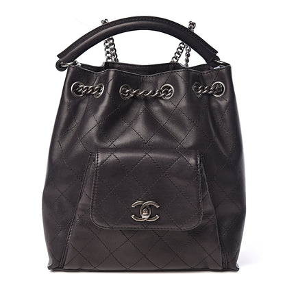 Chanel Calfskin Stitched Medium Urban Luxury Drawstring Backpack Black 1 of 10