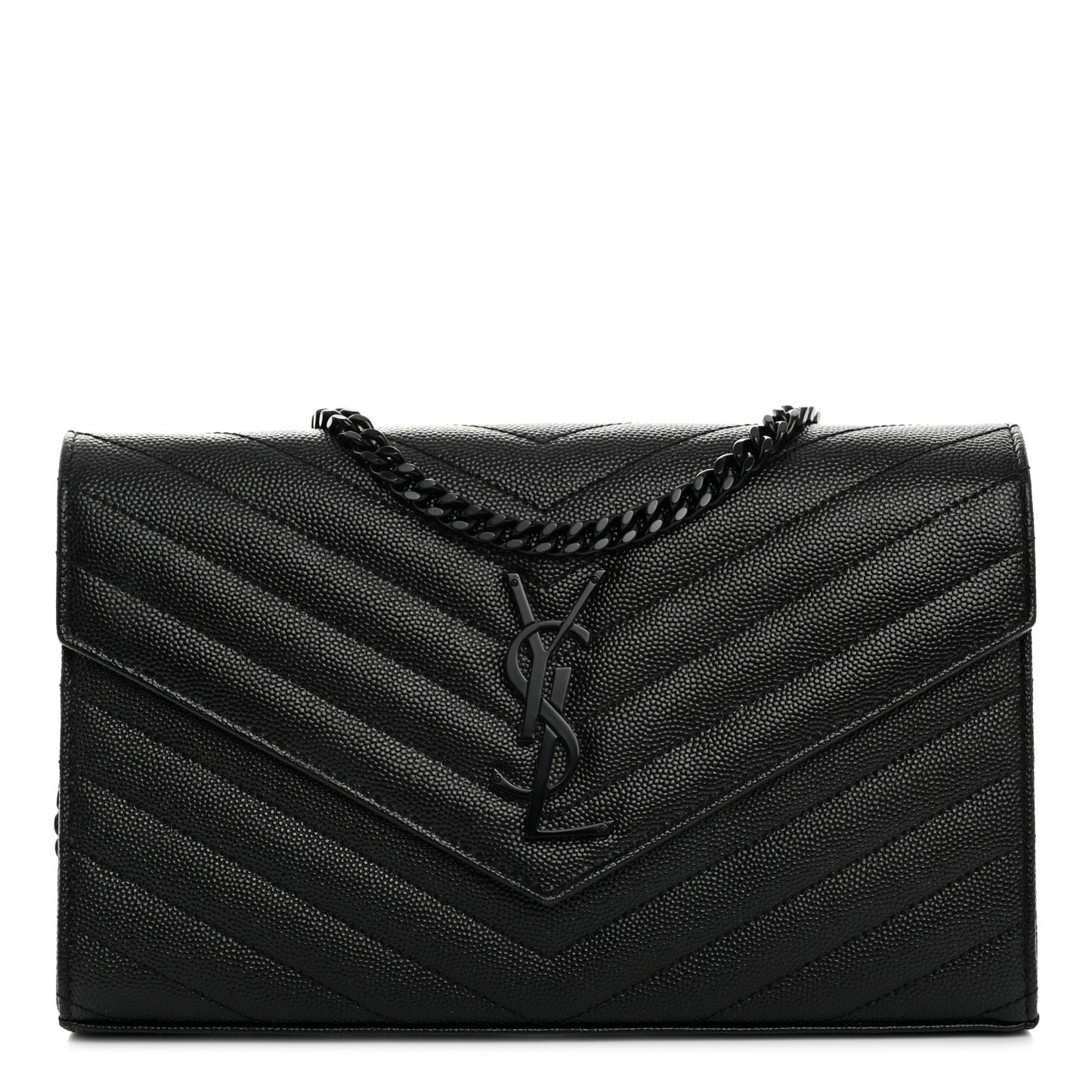 Grain De Poudre Matelasse Chevron Monogram Monochrome Chain Wallet Black