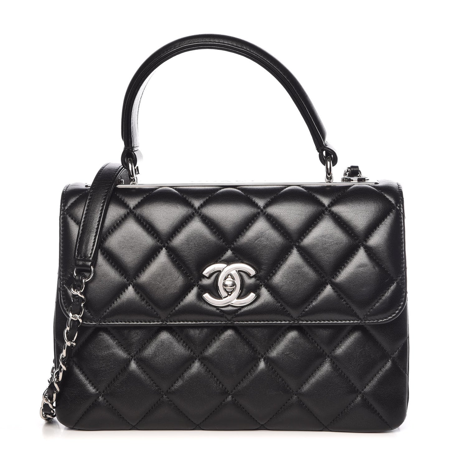 Lambskin Quilted Small Trendy CC Dual Handle Flap Bag Black