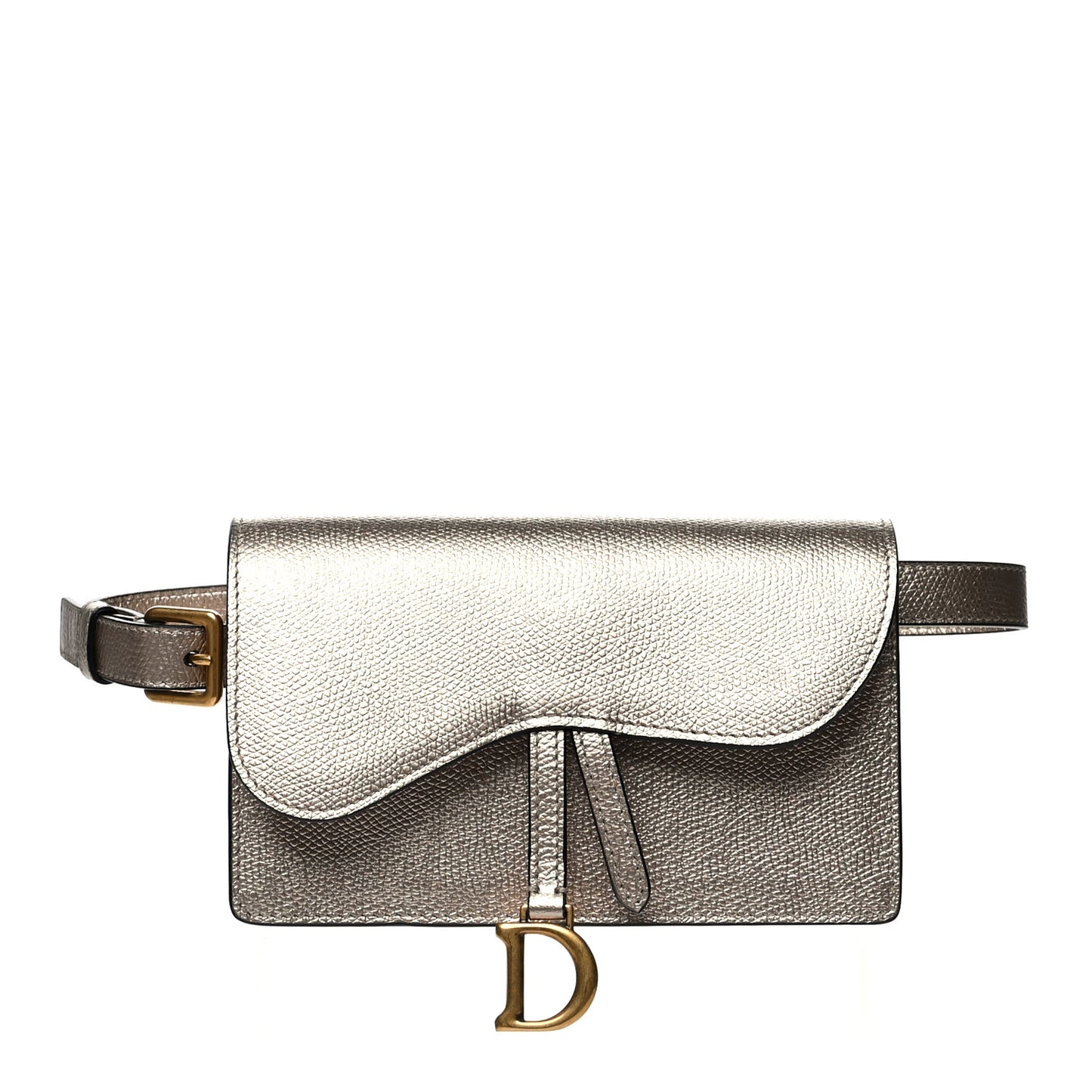Metallic Grained Calfskin Saddle Belt Bag Gold
