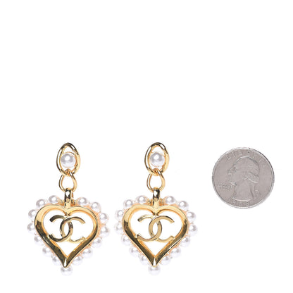 Chanel Pearl Heart CC Drop Earrings Gold 2 of 5