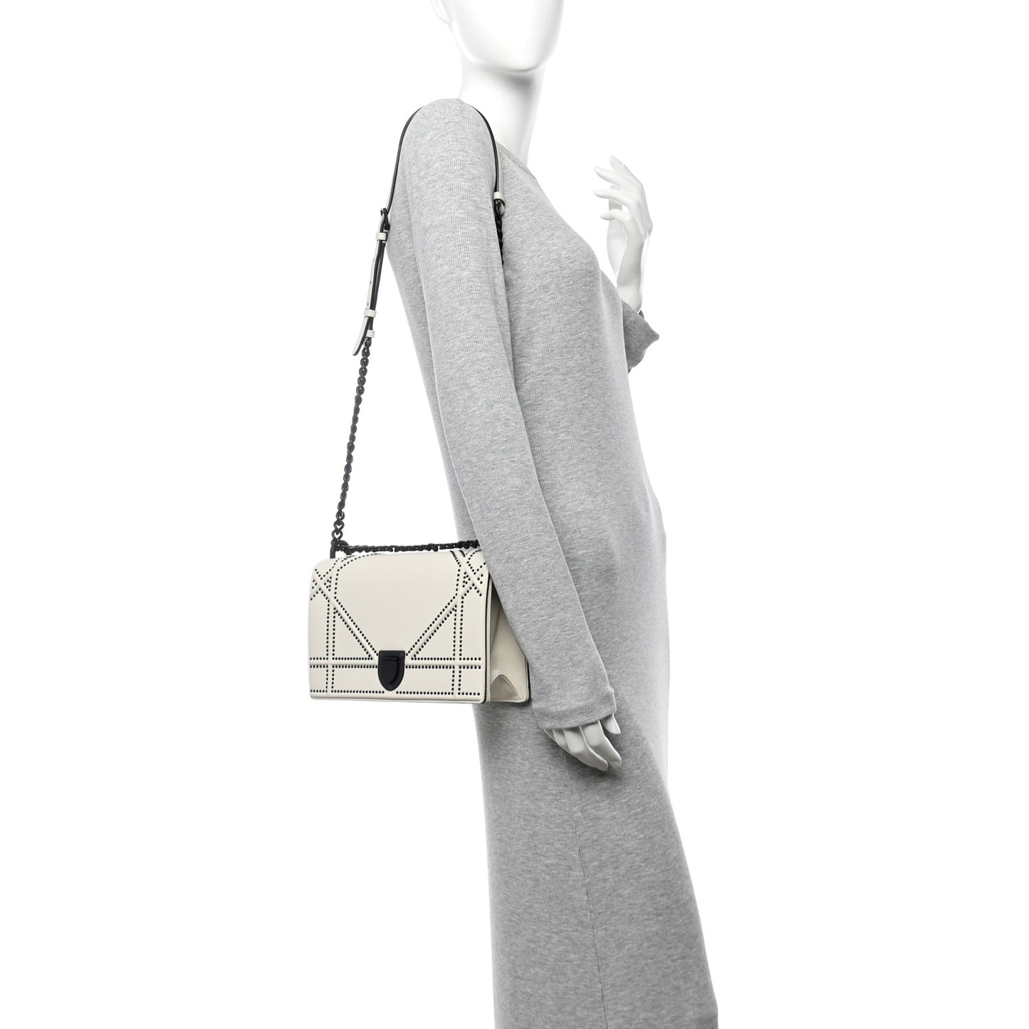 Ultra Matte Calfskin Studded Medium Diorama Flap Bag White Black