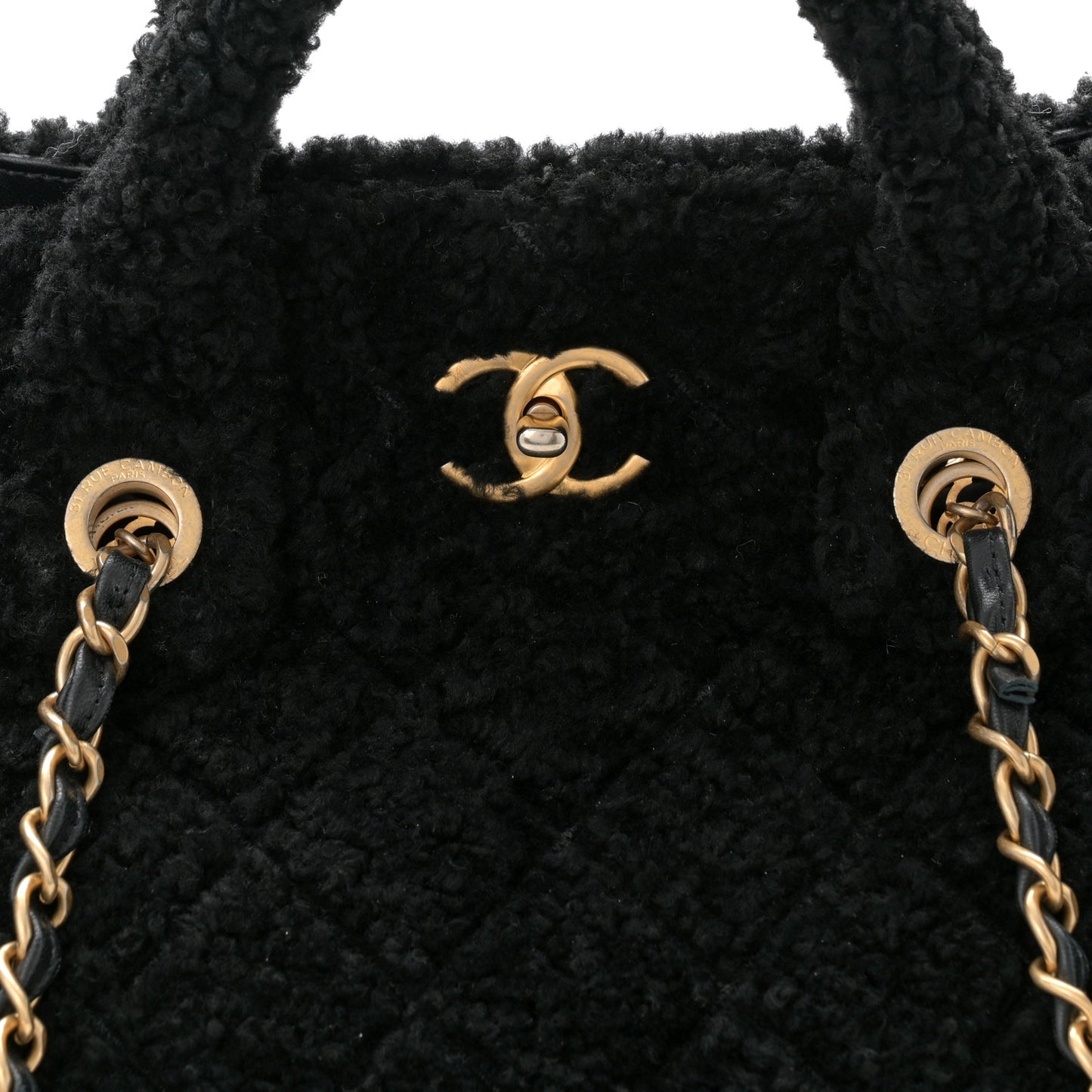 Shearling Sequin Tweed Shopper Tote Black