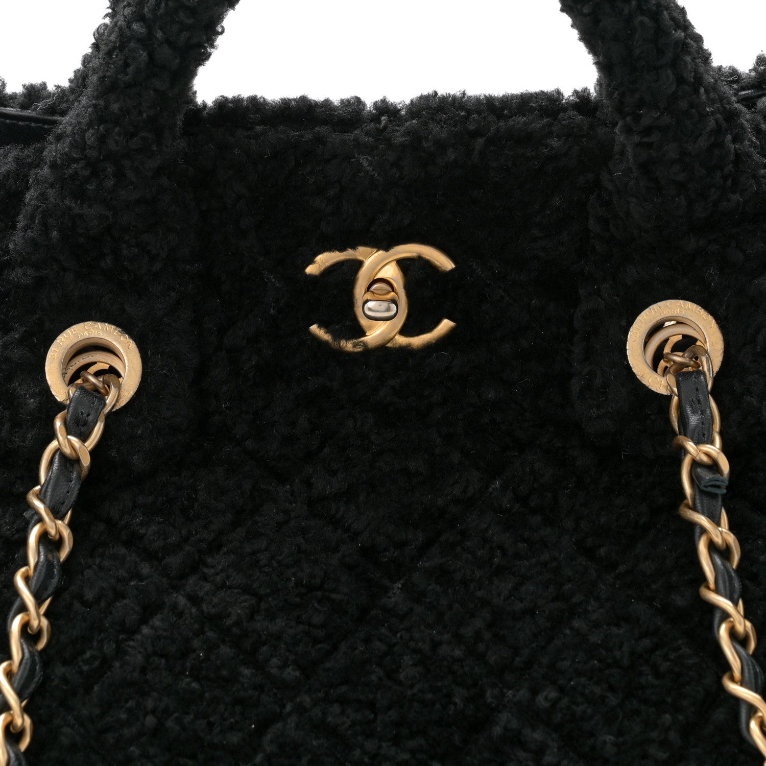 Chanel Shearling Sequin Tweed Shopper Tote Black 8 of 11
