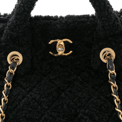 Chanel Shearling Sequin Tweed Shopper Tote Black 8 of 11