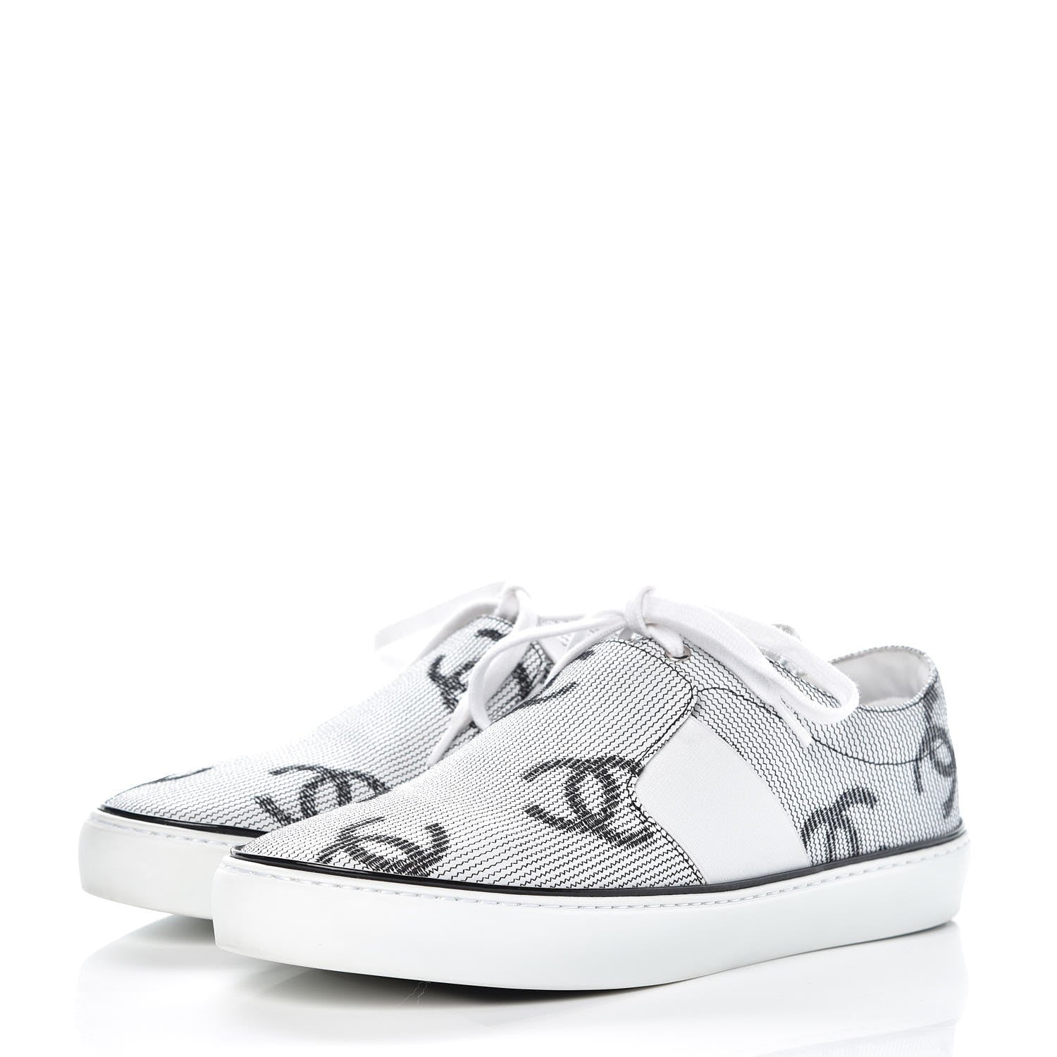 Chanel Embroidered Calfskin Womens CC Sneakers 39.5 Black White 3 of 12