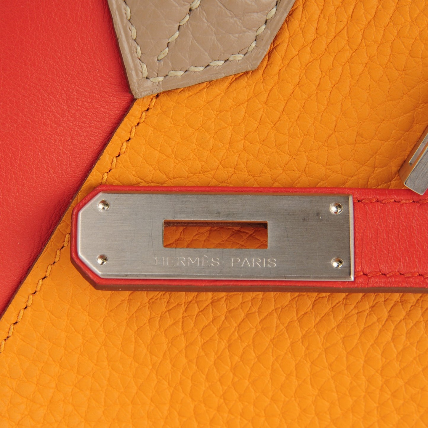 Taurillon Clemence Swift Tri-Color Birkin 35 Sanguine Gris Tourterelle Moutarde