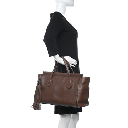 Gucci Pebbled Calfskin Large Lady Tassel Top Handle Bag Brown 2 of 20